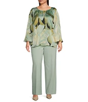 Anne Klein Plus Size Satin Flare Sleeve Keyhole Blouse
