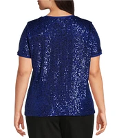 Anne Klein Plus Size Sequin Mesh Short Sleeve Top