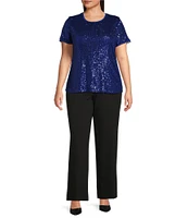 Anne Klein Plus Size Sequin Mesh Short Sleeve Top