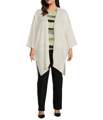 Anne Klein Plus Size Shimmer Texture 3/4 Sleeve Open Front Cardigan