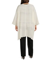 Anne Klein Plus Size Shimmer Texture 3/4 Sleeve Open Front Cardigan