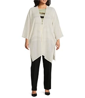 Anne Klein Plus Size Shimmer Texture 3/4 Sleeve Open Front Cardigan