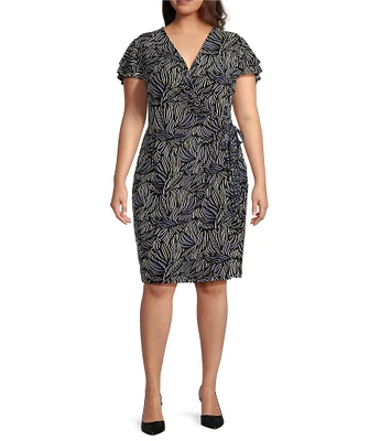 Anne Klein Plus Size Stretch Surplice V Neckline Flutter Cap Sleeve Wrap Dress