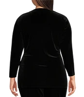 Anne Klein Plus Size Stretch Velour V-Neck 3/4 Sleeve Wrap Top