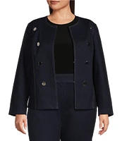 Anne Klein Plus Size Super-Stretch Denim Kissing Front Round Neck Jacket