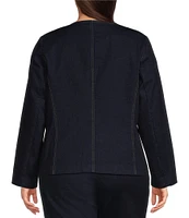 Anne Klein Plus Size Super-Stretch Denim Kissing Front Round Neck Jacket