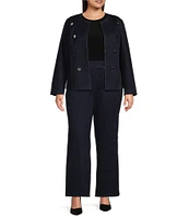 Anne Klein Plus Size Super-Stretch Denim Kissing Front Round Neck Jacket