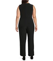 Anne Klein Plus Size Surplice V-Neck Sleeveless Jumpsuit