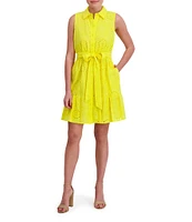 Anne Klein Point Collar Sleeveless Tiered Eyelet Shirt Dress
