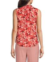 Anne Klein Printed Ruffle Mock Tie Neck Sleeveless Blouse