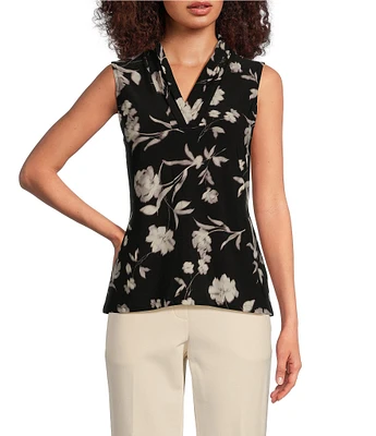 Anne Klein Printed Triple Pleat V-Neck Sleeveless Top