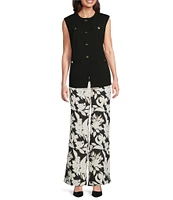 Anne Klein Pull On Floral Elastic Back Wide Leg Pants