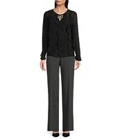 Anne Klein Round Collar Long Sleeves Ruffe Front and Sleeve Tie Front Blouse