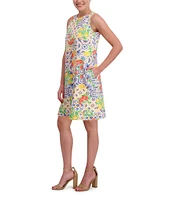 Anne Klein Round Neck Sleeveless Lemon Fruit Print Scuba Shift Dress