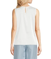 Anne Klein Round Neck Sleeveless Pleated Neck Blouse
