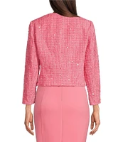 Anne Klein Sequin Tweed Round Neck Kissing Open Front Long Sleeve Jacket