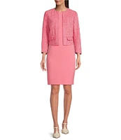 Anne Klein Sequin Tweed Round Neck Kissing Open Front Long Sleeve Jacket