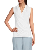 Anne Klein Shirred Surplice V-Neck Sleeveless Blouse