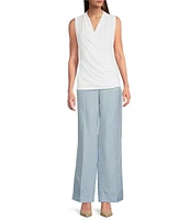 Anne Klein Shirred Surplice V-Neck Sleeveless Blouse