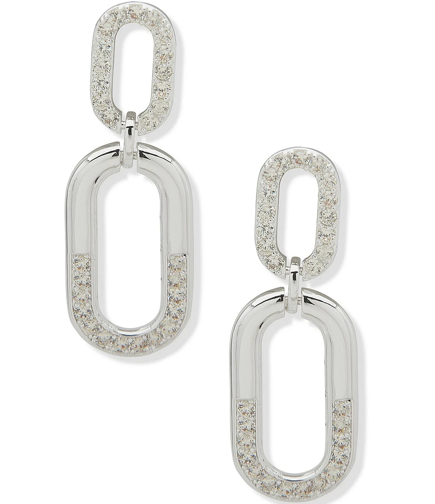 Anne Klein Silver Tone Crystal Link Double Drop Earrings