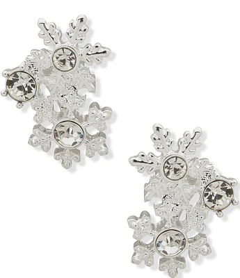 Anne Klein Silver Tone Crystal Snowflake Cluster Button Clip Stud Earrings