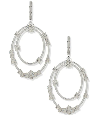 Anne Klein Silver Tone CZ Cluster Stone Orbital Earrings