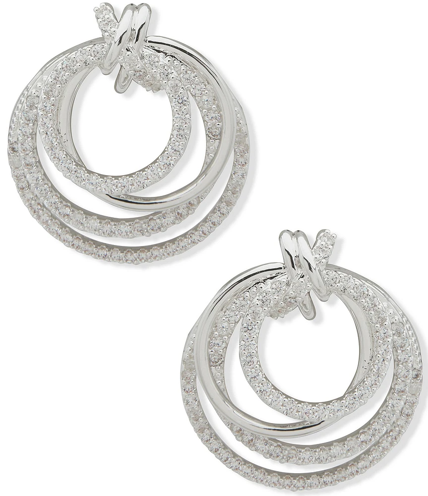 Anne Klein Silver Tone CZ Interlocking Open Orbital Drop Earrings