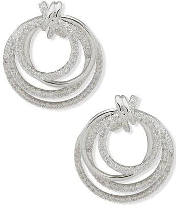 Anne Klein Silver Tone CZ Interlocking Open Orbital Drop Earrings