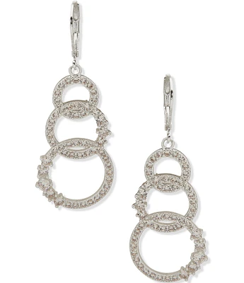 Anne Klein Silver Tone CZ Open Link Rhinestone Drop Earrings