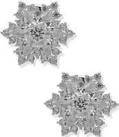 Anne Klein Silver Tone CZ Snowflake Button Clip Stud Earrings