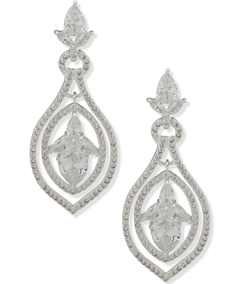 Anne Klein Silver Tone CZ Stone Orbital Drop Earrings