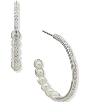 Anne Klein Silver Tone Pearl CZ C Hoop Earrings