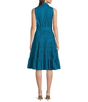 Anne Klein Sleeveless Cotton Poplin Tiered Midi Button Front Shirt Dress