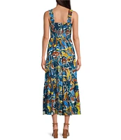 Anne Klein Smocked Bodice Eyelet Square Neck Sleeveless A-Line Maxi Dress