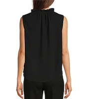 Anne Klein Solid Crepe de Chine Ruffle Tie Collar Sleeveless Tulla Blouse