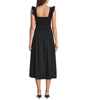 Anne Klein Square Neck Sleeveless Smocked Cotton Poplin Maxi Dress