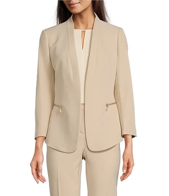 Anne Klein Stretch Zip Pocket Collarless Wrist Length Sleeve Blazer Jacket