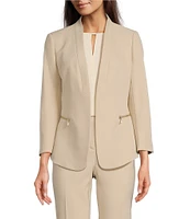 Anne Klein Stretch Zip Pocket Collarless Wrist Length Sleeve Blazer Jacket