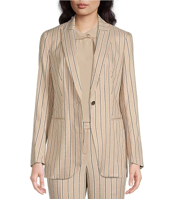 Anne Klein Striped Print One Button Peak Lapel Coordinating Statement Blazer