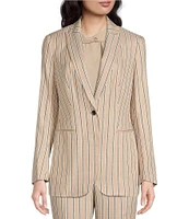 Anne Klein Striped Print One Button Peak Lapel Coordinating Statement Blazer