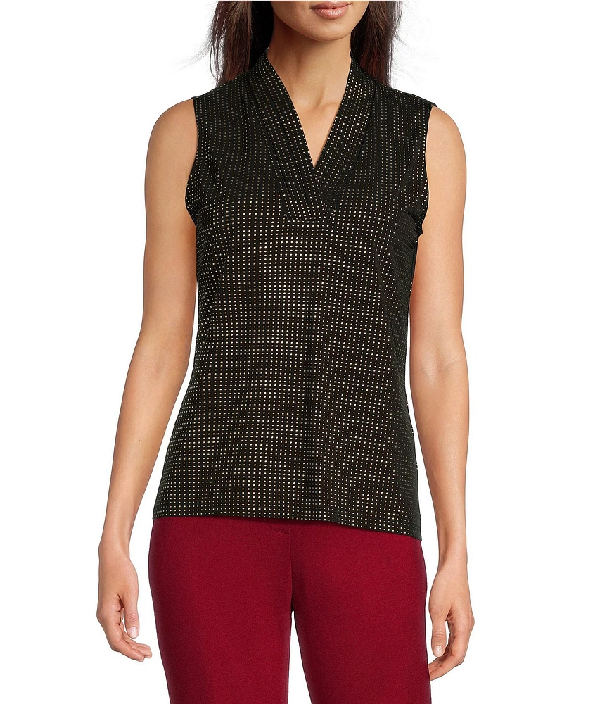 Anne Klein Studded Dewdrop Triple Pleat V-Neck Sleeveless Top