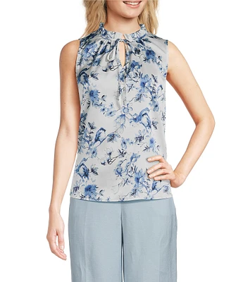Anne Klein Tulla Floral Flat Satin Sleeveless Blouse