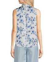 Anne Klein Tulla Floral Flat Satin Sleeveless Blouse