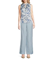 Anne Klein Tulla Floral Flat Satin Sleeveless Blouse