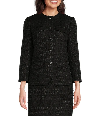 Anne Klein Tweed Flap Pocket 5-Button Long Sleeve Coordinating Lady Jacket