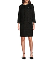 Anne Klein Tweed Flap Pocket 5-Button Long Sleeve Coordinating Lady Jacket