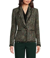 Anne Klein Tweed Notch Lapel Long Sleeve Patch Pocket One-Button Jacket