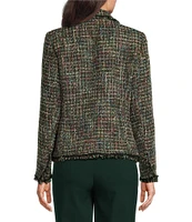 Anne Klein Tweed Notch Lapel Long Sleeve Patch Pocket One-Button Jacket