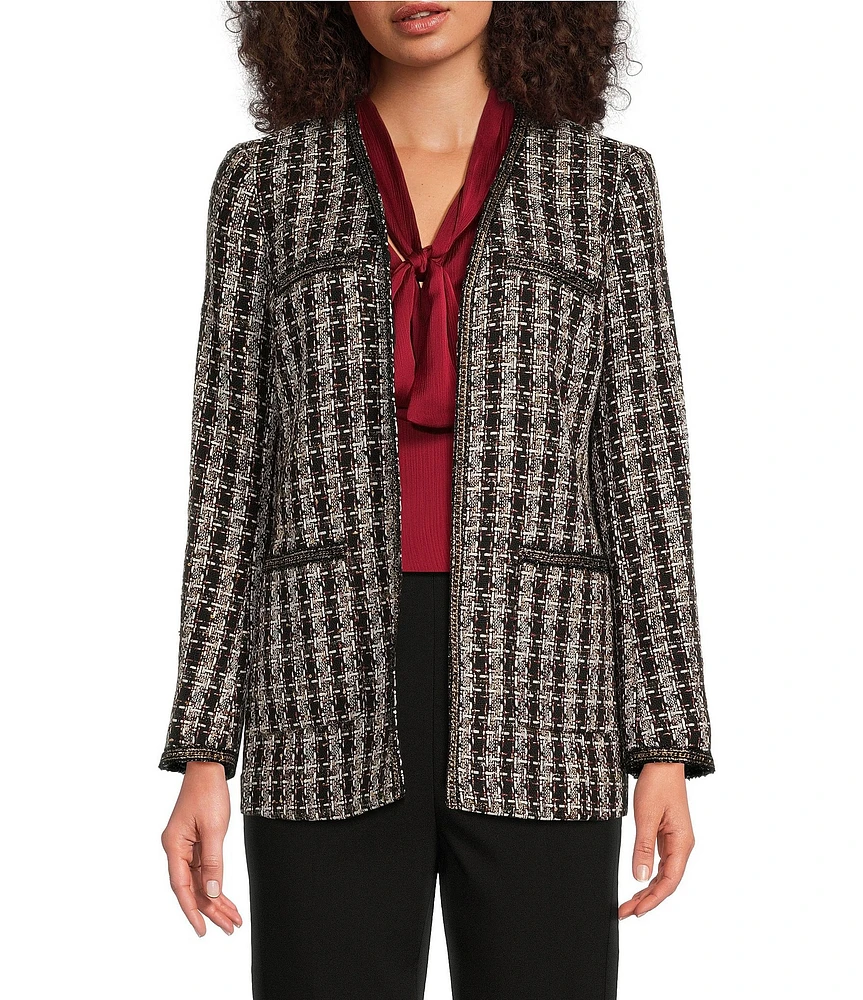 Anne Klein Tweed Patch Pocket Kissing Front Cardigan Jacket