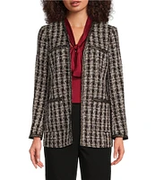 Anne Klein Tweed Patch Pocket Kissing Front Cardigan Jacket